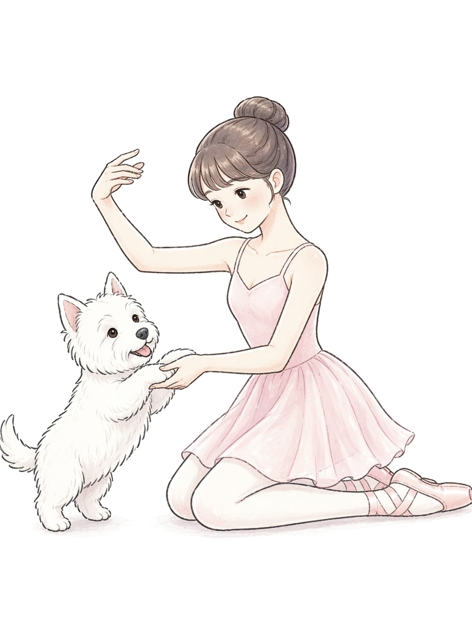 バレリーナとウエスティのイラスト