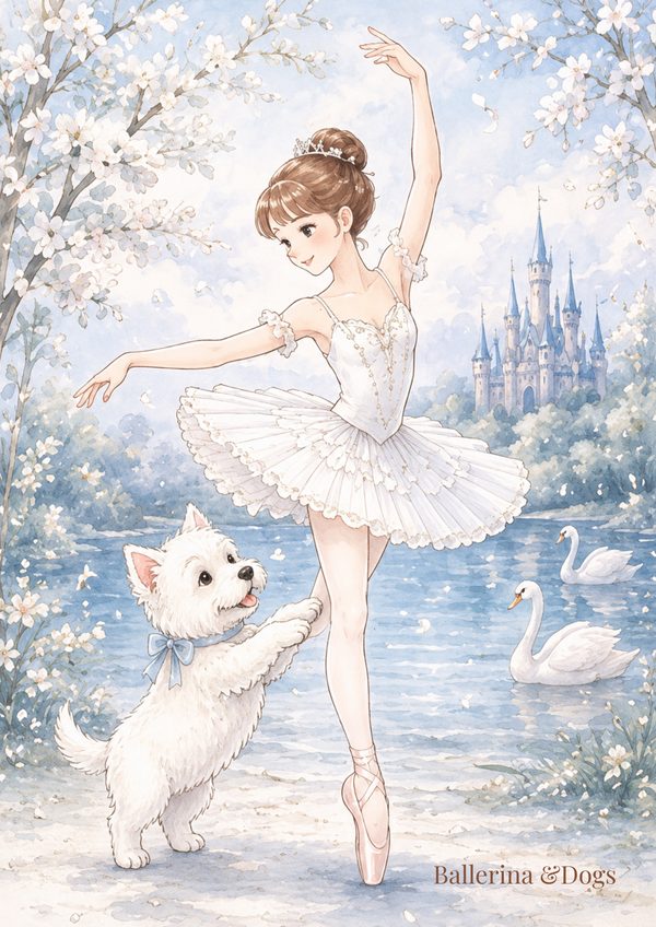 バレリーナと犬のイラスト