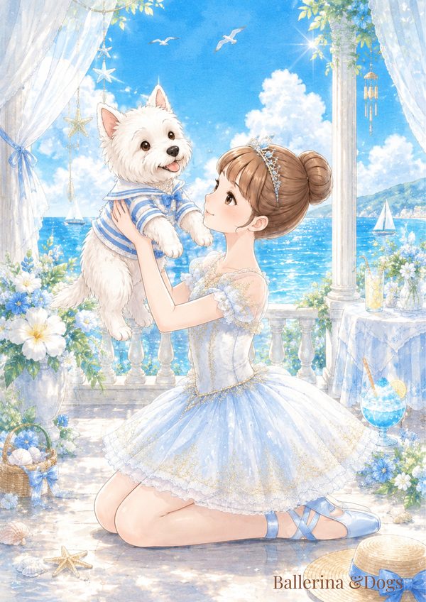 バレリーナと犬のイラスト