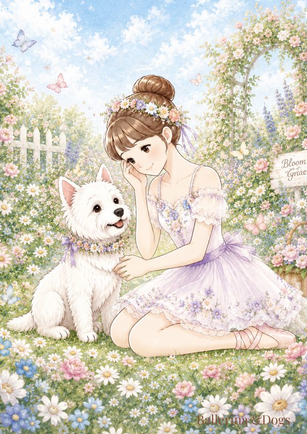 バレリーナと犬のイラスト