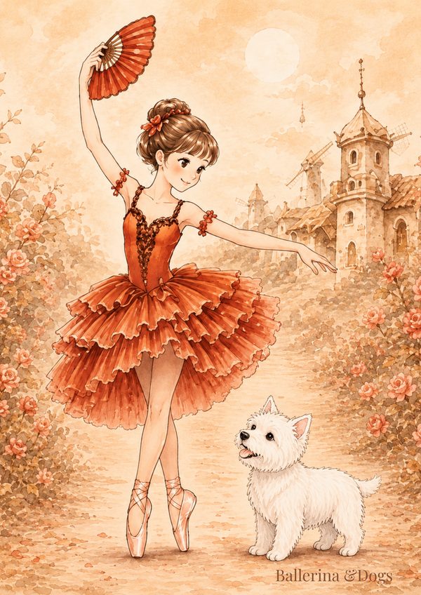 バレリーナと犬のイラスト