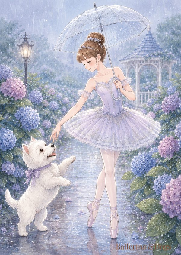 バレリーナと犬のイラスト